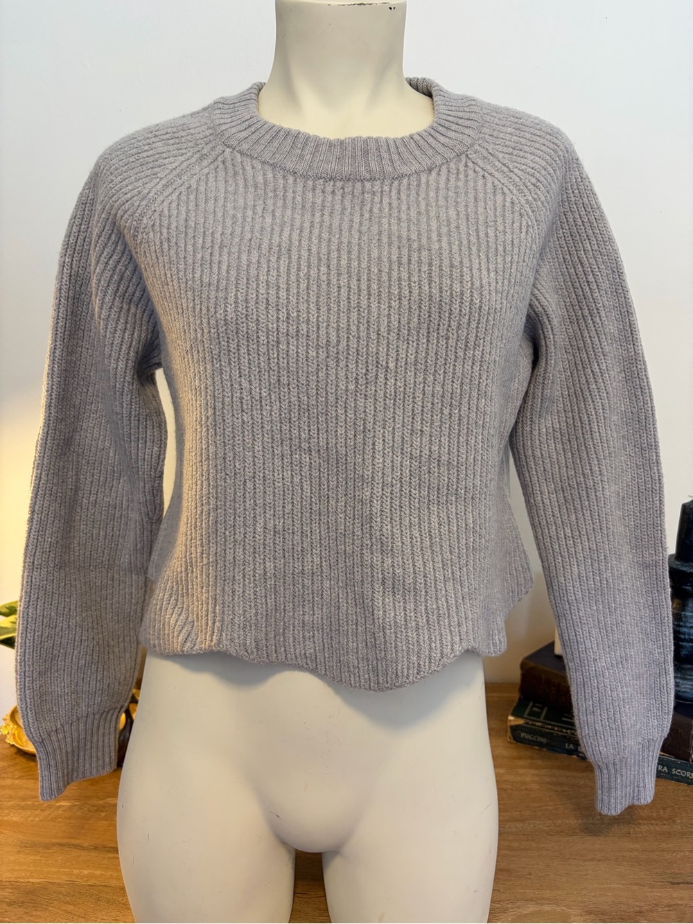 Aritzia Wilfred Sardou Merino Wool Ribbed Cropped Sweater Grey L